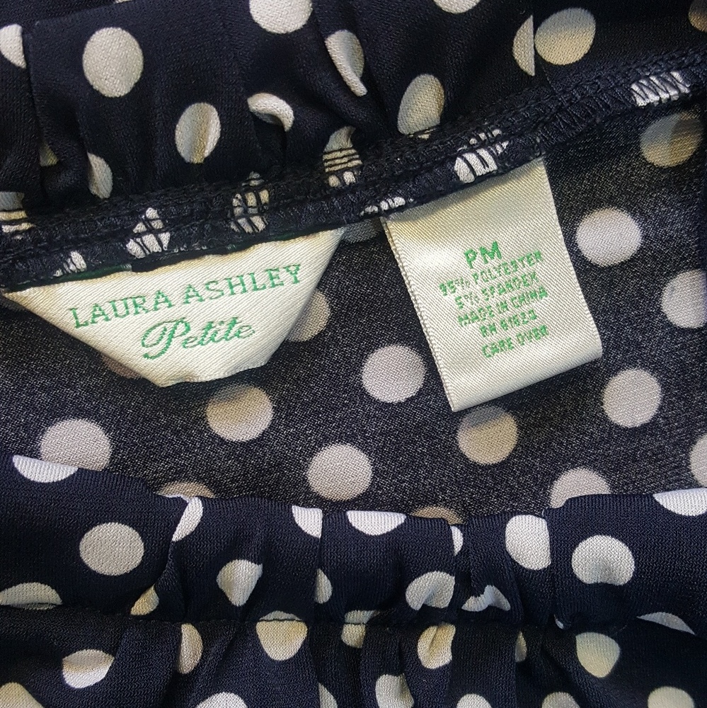 Laura Ashley Knit Polka Navy Dot Shirt Blouse Top - Picture 5 of 8